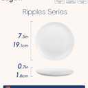 7.5 inch Ribbed Salad Appetizer Plate Set of 6, Opal Glass Round Small White Plates for Dessert, Kitchen, Dishwasher and Microwave Safe