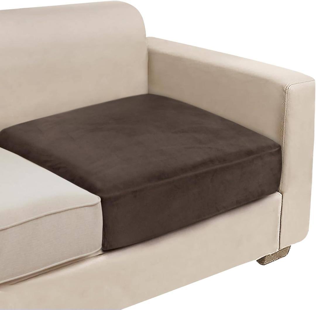 NAISI Couch Cushion Covers 1 Piece Velvet Stretch Sofa Seat Covers or Backrest Covers Soft Individual Couch Covers for Sectional Sofa(1 PC for Seat Cushion or Backrest,Brown)