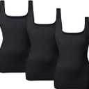 EUYZOU Women's Tummy Control Shapewear Tank Tops Seamless Square Neck Compression Tops Slimming Body Shaper Camisole (Medium, Black 3pk)
