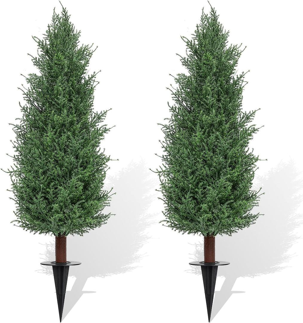 3FT Artificial Cedar Topiary Trees Set of 2, Realistic Fake Plants with Ground Spike, UV Resistant Faux Plants Indoor Artificial Plants Outdoor Fake Tree for Porch Garden Home Offices Décor