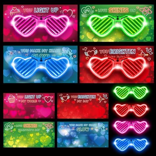 SpringFlower Valentines Day Cards, Valentines Greeting Card with Light Up Glasses,Classroom Valentines Exchange Gifts Valentines Party Favors School Classroom Valentine's Prizes