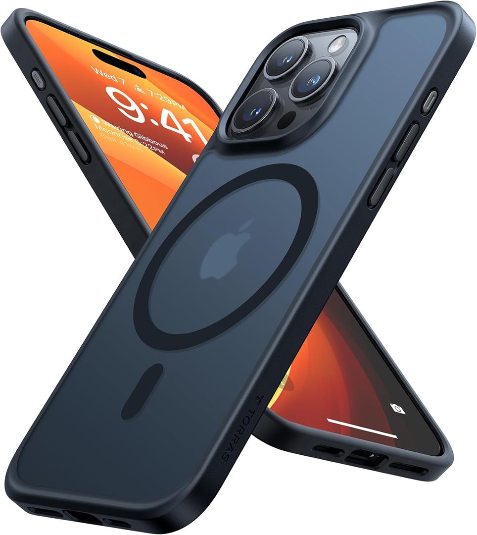 TORRAS for iPhone 15 Pro Case Magnetic Shockproof, [Military-Grade Drop Tested] [Compatible with MagSafe] Translucent Slim Protective Anti-Scratch Anti-Fingerprint Guardian Mag 2023, Black Titanium