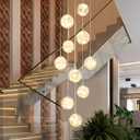 10-Light LED Staircase Chandelier Crystal Ceiling Lights Large Chandeliers for High Ceilings, Entryway Modern Lighting Fixture Villas and Stairs, Adjustable Length 16" W x79H50W