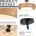 Bohemian Wicker Flush Mount Ceiling Light, boho rattan Light​ fixture, 19.7-Inch