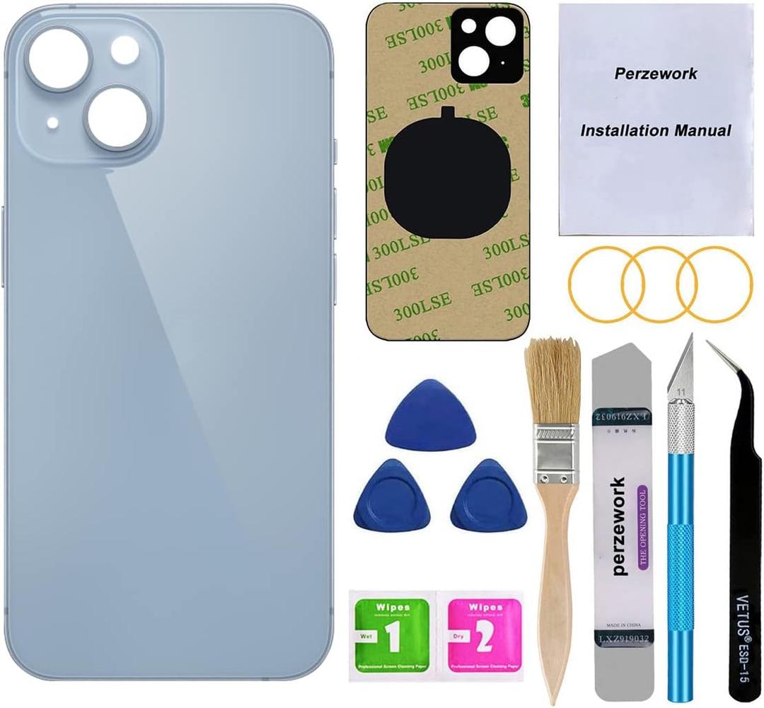 OEM Rear Back Glass Replacement for iPhone 14 6.1 inches with Reparing Toolkit (Blue)