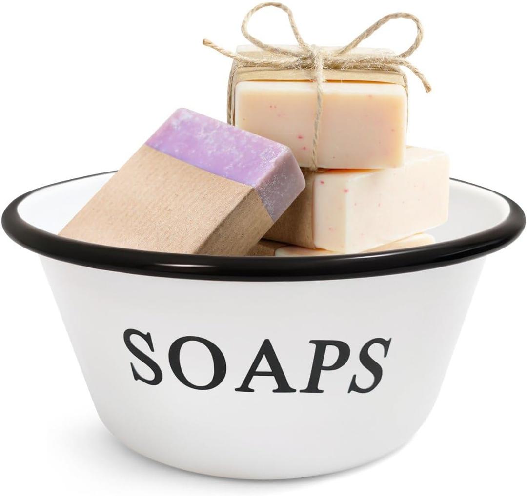 CWI Vintage Enamel Soap Bowl - Old-Fashioned White Soap Dish for Bathroom Sink - Keeps Soap Dry & Preserves Freshness, Essential Farmhouse Decor Accessories