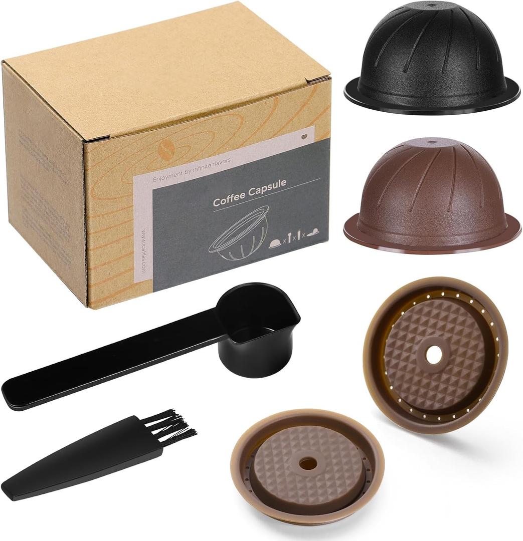 Reusable Coffee Capsule Lids with 150ml/230ml Refillable Ver-tuo Coffee Pods Compatible for Ver-tuo-line Ver-tuo Coffee Machine Capsules Cap with Coffee Scoop and Brush