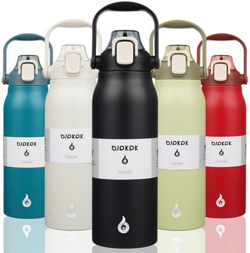 BJPKPK Insulated Water Bottles with Straw, 57 oz Sports Water Bottle with One-handed Opening Lid, BPA Free Leakproof Easy Carry Thermos, Jugs, Flasks for Gym Sports Outdoors, Black