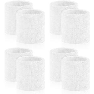 8 Pcs Sports Wrist Sweat Bands for Men & Women Absorbent Wrist Sweatbands Tennis Wristbands, Elastic Wrist Bands for Sweat for Basketball Tennis Football Gym Running Working Out (white)