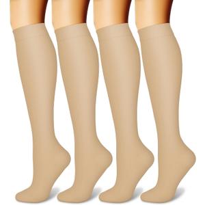CHARMKING Compression Socks for Women and Men Circulation 4 Pairs 15-20 mmHg Best Support for Athletic Running Cycling (Large-X-Large, 05 Beige/Beige/Beige/Beige)