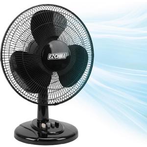 EZ-CHILL 16" 3-Speed Oscillating Table Fan for Home - Black