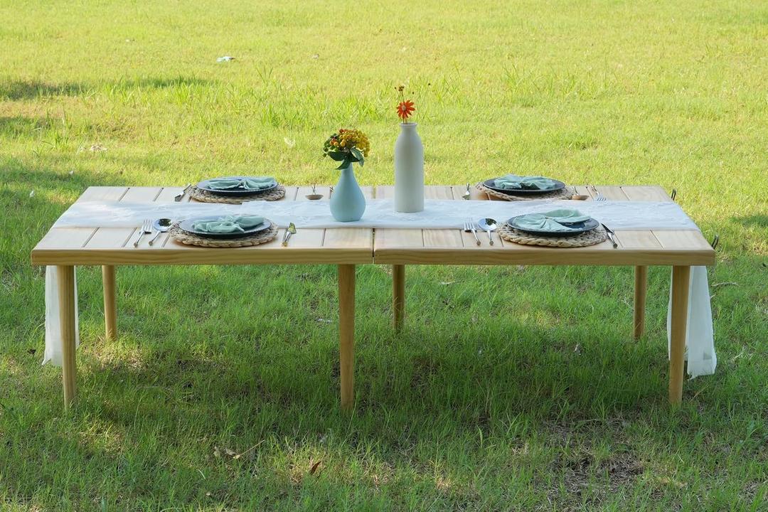 60x30 Inch Folding Picnic Table - Pine Wood Outdoor Boho Table for Beach, Camping & BBQs with Adjustable Legs (13" & 16" Heights), 
Light Natural)