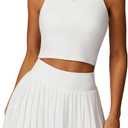 Women 2 Piece Tennis Dress Sleeveless Racerback Padded Crop Top Pleated High Waisted Tennis Skirt Golf Workout Outfits (Small, White)