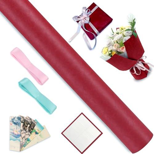 Gongzitem Matte Solid Color Flower Wrapping Paper with Watermark Texture 3D Touch, Violet Color Gift Flower Wrap Paper, 17 in x 18 Ft Roll with Packing Set for Birthday, Holiday, Wedding (GZ-32)