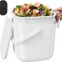 5.4L Kitchen Food Waste Bin with Lid & Handles, Indoor Compost Bucket Includes Inner Bucket Liner, White