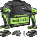 Greenworks 24V Brushless Cordless Drill and Impact Driver,Power Tool Combo Kit Included 1/2Drill & 1/4Hex Impact Driver and (2) Batteries, Fast Charger, 2 pcs Drill Bit Set & Bag