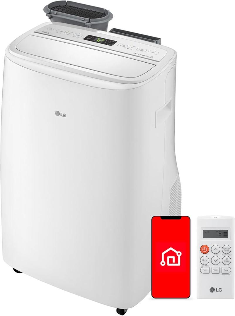 LG 10000 BTU SACC(14000 ASHRAE) Portable Air Conditioners [2023 New, Dual Inverter] Cools 450 Sqft Ultra Quiet & Easy Install WiFi App Medium & Large Room Air Conditioner AC Unit Home White LP1022FVSM