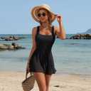 Charmo Women One Piece Swimdress Tummy Control Swimsuits Full Coverage Bathing Suit Modest Mesh Sheer Swim Skirt (Black, XL)