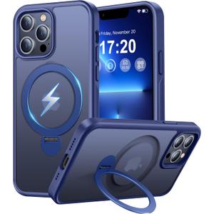 360 Rotatable Magnetic Stand for iPhone 13 pro Case Compatible with Mag-Safe 16FT Military Drop Protection, Anti-Scratch/Fingerprint Shockproof iPhone 13 pro Phone Case(Matte-Blue) | Compatible with Magnetic 16FT Military Drop Protection, Anti-Scratch/Fingerprint Phone Case for iPhone 13 pro