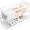 KIMCHOMERSE Qtip Holder Dispenser, 2-Layer Cotton Ball & Pad Holder for Bathroom Storage, Drawer Organizer for Earrings, Jewelry & Small Items