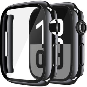 Misxi 2 Pack Tempered Glass Case Compatible for Apple Watch Series 11 Series 10 42mm, Hard PC Screen Protector Overall Protection Ultra-Thin Lightweight Scratch-Resistant Cover for iWatch, Jet Black