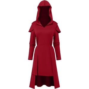 Medieval Clothing Women Renaissance Witches Costume Viking Gothic Dresses Cosplay for Halloween (Red, L)