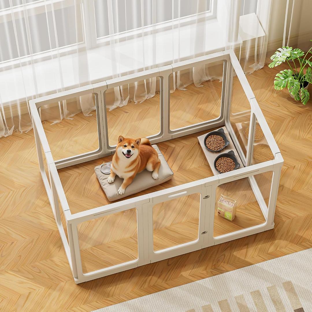 Jalove 30" H Clear Acrylic Dog Playpen Indoor, Easy Assemble Whelping Crate
Ideal for Small to Medium Dogs,Puppy Rabbit Ferret Transparent Pet Pen, Kennel Cage Enclosure, White, 10PCS