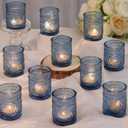 Blue Votive Candle Holders Set of 36- Glass Candle Holders Bulk for Tea Light Candle, Embossed Candle Votives for Wedding Centerpiece, Living Room & Home Table Decor