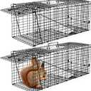 Qualirey 2 Pack Live Animal Trap Cage 24.41 x 7.09 x 8.27 Inch Cat Trap Cage Foldable Steel Humane Catch and Release Animal for Groundhog Squirrel Raccoon Mole Gopher(Black)