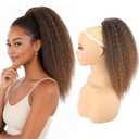 Kinky Straight Ponytail Extension for Black Women,16 Inch Yaki Drawstring Ponytail,Natural-Looking Thick Synthetic Hairpiece for Daily Wear(T1B/30 Mix Black and Brown)