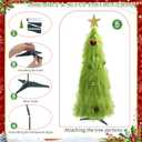 2 ft Lime Green Furry Christmas Tree Decoration Artificial Whimsical Mini Christmas Tree with Topper Star and Ball Ornaments Small Tabletop Decor for Xmas Home Living Room Table Decoration