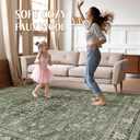 9x12 Area Rug Living Room: Washable Boho Large Neutral Vintage Soft Rugs Stain Resistant Farmhouse Non Slip Indoor Floor Carpet for Bedroom Nursery Kids Playroom Office Dining Room Home- Dark Green