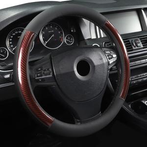 Microfiber Leather 15" Universal Fit Car Steering Wheel Cover, Elastic Breathable and Odorless, Black with Red Accent 