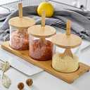 3 x Lawei Set of 3 Condiment Jar with Lids and Spoons - Glass Sugar Bowls Sugar Salt Container Set for Sugar Serving Spice Salt