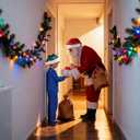 Santa Hat with Glitter Stars, 11x15 Inch Christmas Hat for Adult Women Men Xmas New Year Party Decor Supplies (Standard)