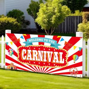 Welcome to the Carnival Banner Carnival Decorations Circus Party Supplies Background for Circus Theme Party Decorations Birthday, 71 x 35 Inch(Vintage Scroll)