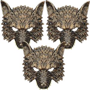 Liliful 3 Pcs Wolf Mask Halloween 3D Scary Half Face Werewolf Mask Wolf Headdress 3D Masquerade Cosplay Costume for Men (Gold)