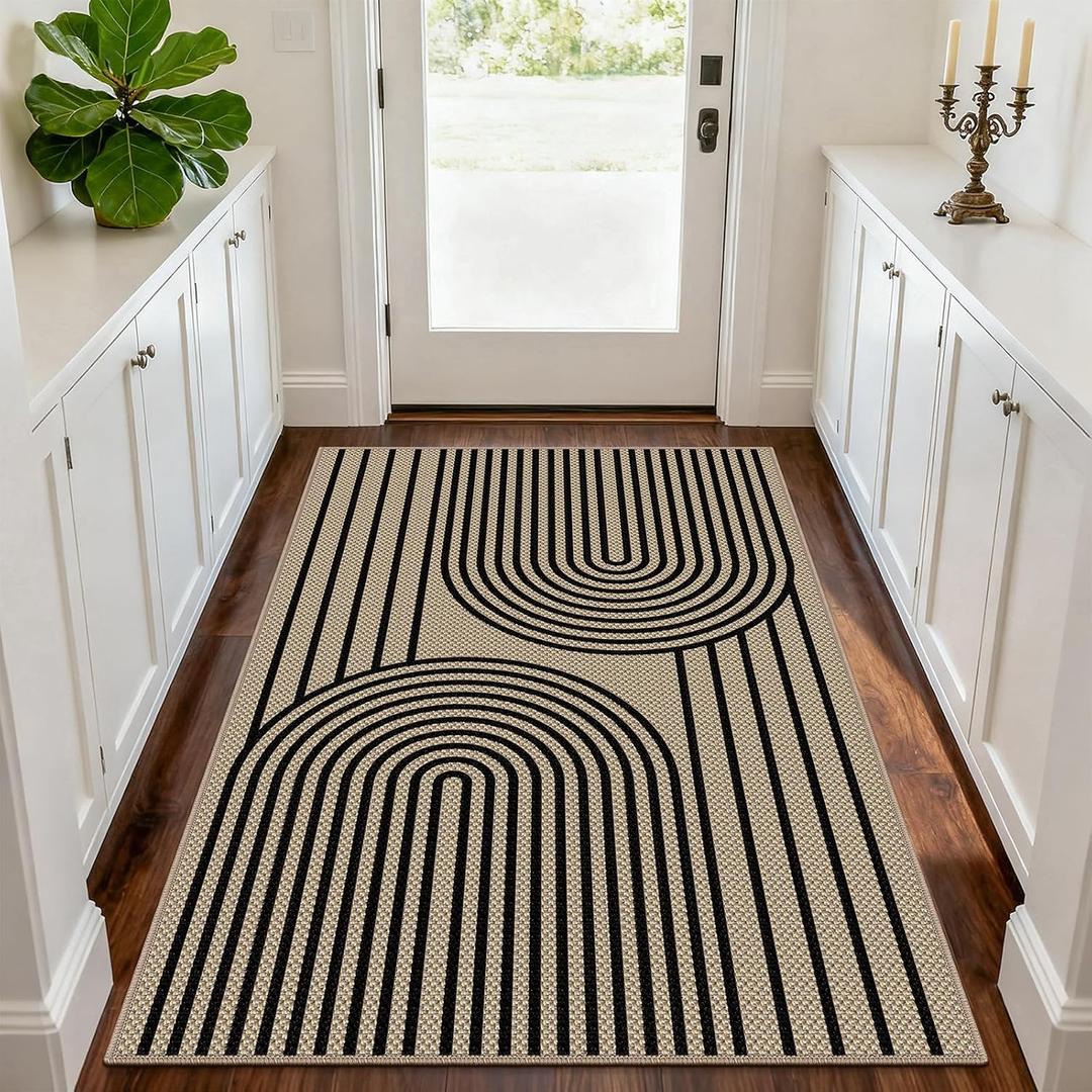 Outdoor Rug Easy Jute Rug 3x5 Entryway Porch Area Rug Indoor Foyer Outdoor Patio Door Mat Washable Non-Slip Low Pile Black Rainbow Throw Carpet for Living Room Kitchen Bedroom Balcony Floor Mats
