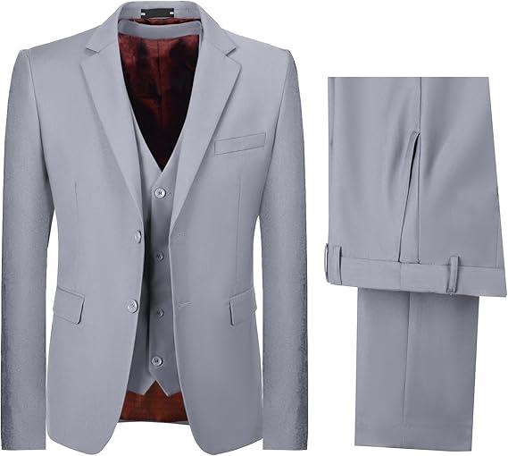 Boys Tuxedo Suit Set 3 Piece Ring Bearer Outfit Gray Suits for Boy Kids Light Grey Suit Size 7 Formal Dress for Wedding Guest Party Prom with Tie