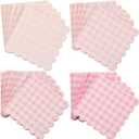 240 Pcs Scalloped Cocktail Napkins Bulk 5 x 5 Inch Gingham Plaid Paper Napkins Disposable Gradient Color Decorative for Wedding Birthday Bridal Anniversary Party Supplies(Pink)