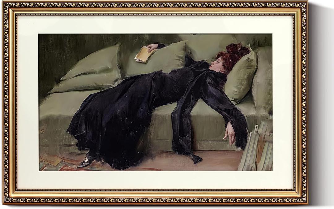 ARPEOTCY Vintage Gold Framed Large Wall Art, Classical Trendy Woman Gallery Paintings, Canvas Prints Artwork with Antique Frame, Victorian Wall Picture Decor for Bedroom Living Room 16x24 inch