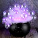 Liliful Light up Bubble Cauldron DIY Set, 7.68" Black Plastic Witches Cauldron with Handle 24 Pcs Clear Plastic Balls and String Light Halloween Cauldron Candy Bowl for Halloween Decorations (Purple)