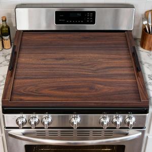 Noodle Board Stove Cover with Handles, Ultra Thick Wood Stove Top Cover Board for Electric/Gas Stove, Counter Space Top Covers Used As Sink Covers & Decorative Tray (Walnut Color)