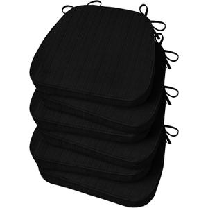 Basic Beyond Chair Cushions for Dining Chairs, D-Shaped Kitchen Chair Cushions with Ties Set of 6, 2.5" Thick Seat Cushions for Dining Room/Kitchen Chairs, 17" x 16", Black