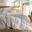 Bedsure Linen Duvet Cover Queen Size - Linen Cotton Blend Bedding Set, Soft & Cozy, 3 Pieces, 1 Duvet Cover 90x90 Inches and 2 Pillowcases, Natural Color Cooling Bedding, Comforter Sold Separately