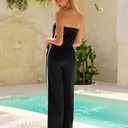 Womens Strapless Jumpsuit Casual Wide Leg Jumpsuits For Women Tube Top Off Shoulder Beach Vacation Summer Outfits (Black)