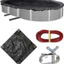 Blue Wave Rugged Mesh 8-Year 16 ft x 32 ft Oval Above Ground Pool Cover for Winter Fine Mesh Debris Barrier 4 ft Overlap, Reinforced Grommets, Vinyl-Coated Cable, Metal Winch Black - BWC632, 36' x 20'
