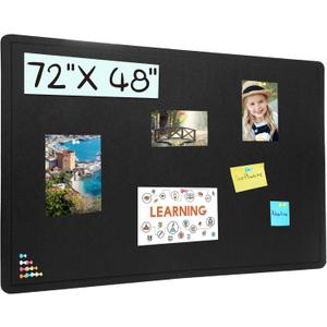 Large Bulletin Board - 72 X 48 inches Cork Board with 30 Pushpin, 6' x 4' Felt Cork Board Notice Pin Board, Self-Adhesive Vision Board Mood Board Foldable Photo Board for Wall (Black)