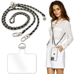 Turkalla Cell Phone Lanyard Phone Crossbody Chain, Leather+Metal Shoulder Strap Cellphone Chain Black