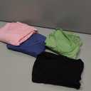 Huukeay 4 Pack Women's Half Sleeve Shirts V Neck Elbow Length Loose Tops Casual Summer Soft Basic Tees Haze Blue, Baby Pink, Apple Green, Black, Large